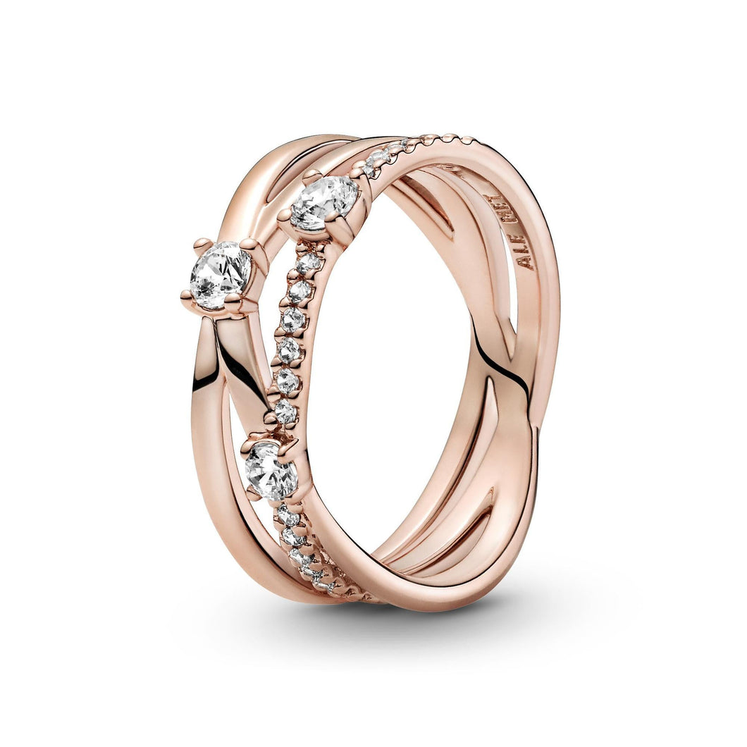 Pandora Sparkling Triple Band Ring, Rose Gold-Plated - Size 7