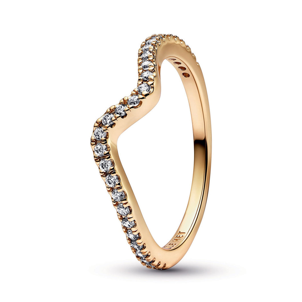 Pandora Sparkling Wave Ring | Gold-Plated | Size 8.5