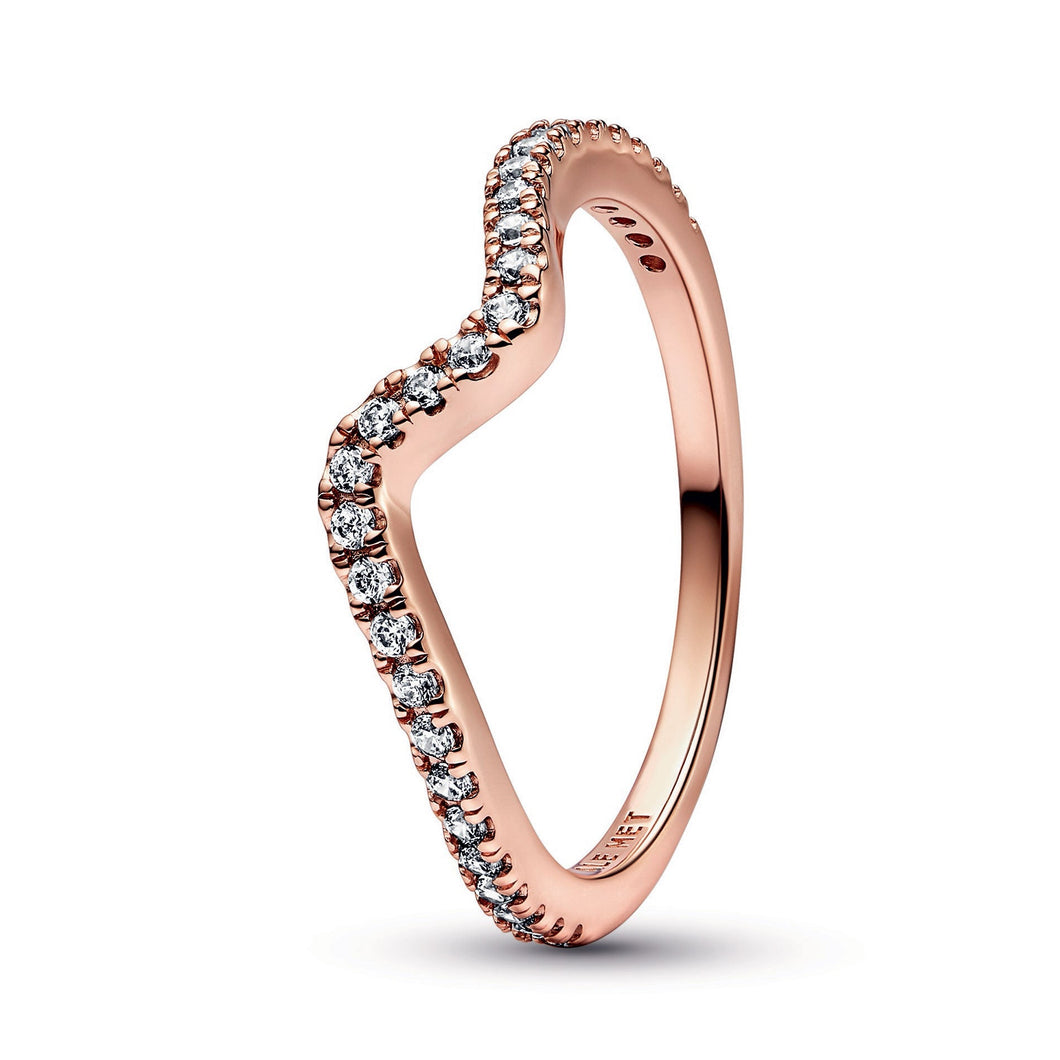 Pandora Sparkling Wave Ring | Rose Gold-Plated | Size 8.5