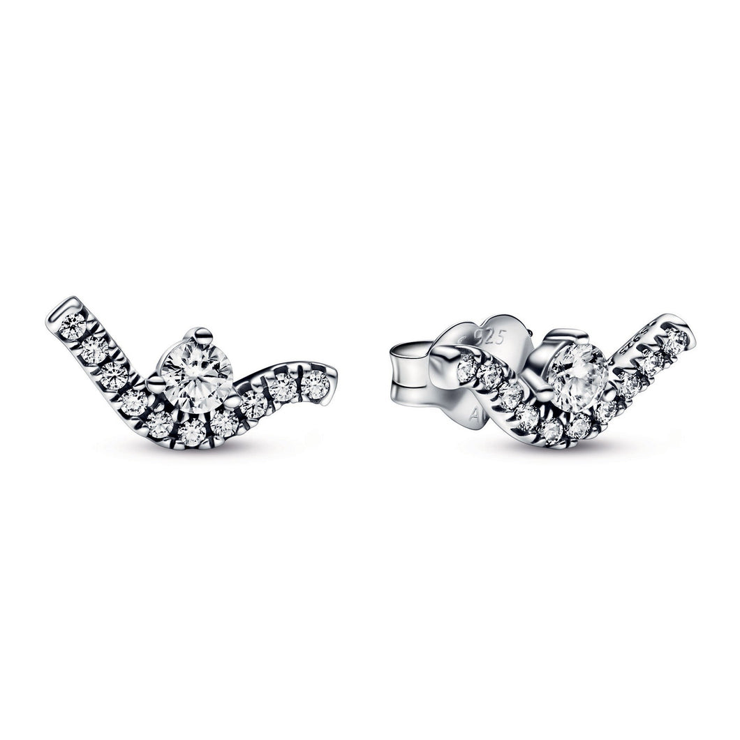 Pandora Sparkling Wave Stud Earrings