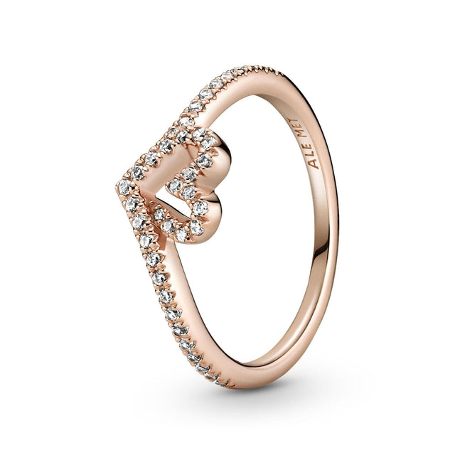Pandora Sparkling Wishbone Heart Ring, Rose Gold-Plated - Size 9
