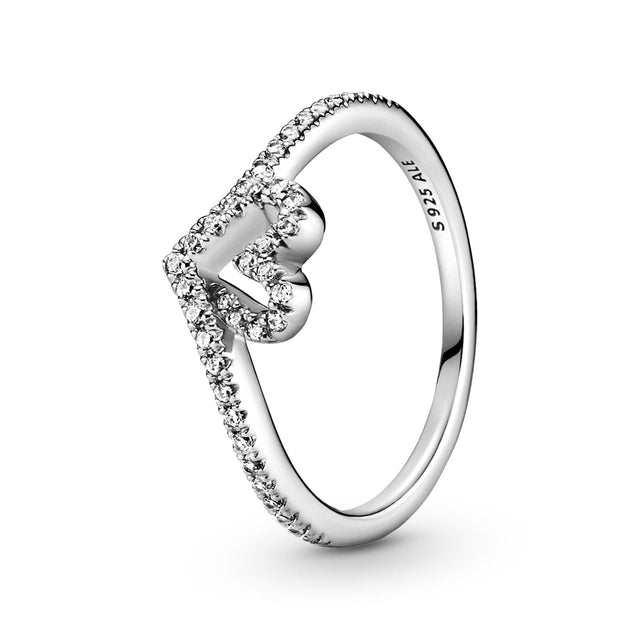Pandora Sparkling Wishbone Heart Ring - Size 7