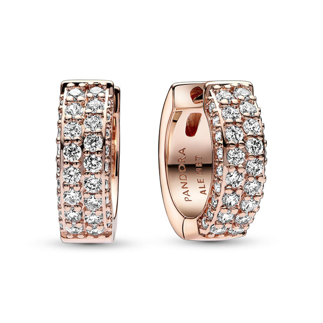 Pandora Timeless Pave Double-Row Hoop Earrings | Rose Gold-Plated