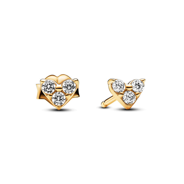 Pandora Triple Stone Heart Gold-Plated Stud Earrings