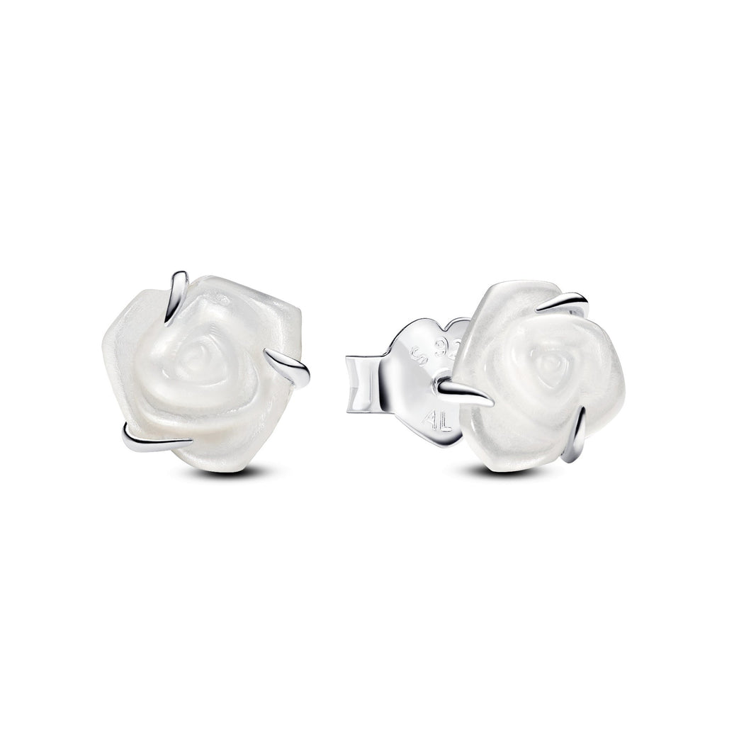 Pandora White Rose in Bloom Stud Earrings