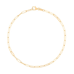 Paperclip Link 10k Yellow Gold Chain Bracelet 2.1mm