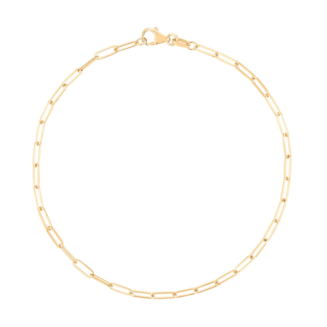 Paperclip Link 10k Yellow Gold Chain Bracelet 2.1mm