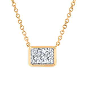 Papyrus 1/10ctw Diamond Yellow Gold Rectangle Bezel Necklace