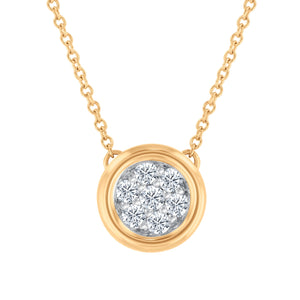 Papyrus 1/5ctw Diamond Yellow Gold Round Bezel Pendant Necklace