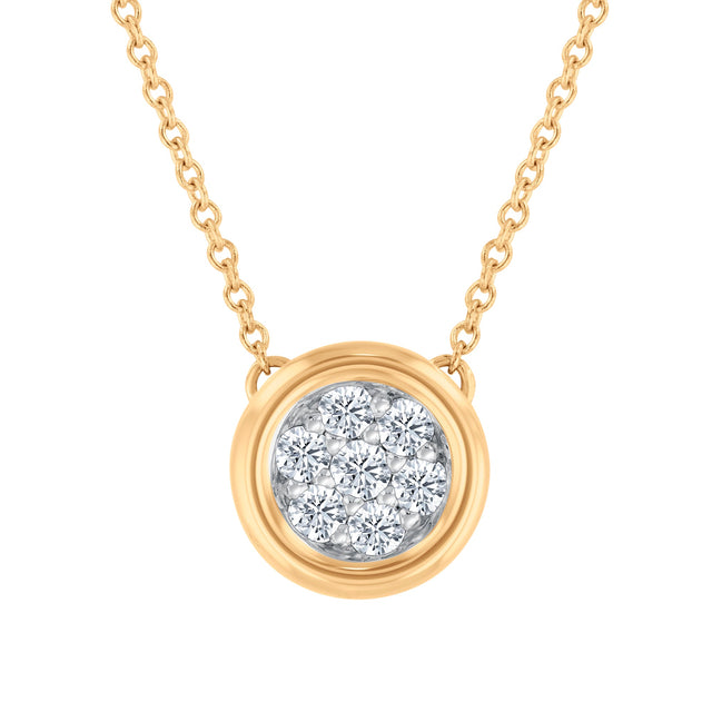 Papyrus 1/5ctw Diamond Yellow Gold Round Bezel Pendant Necklace