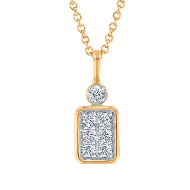 Papyrus 1/6ctw Diamond Yellow Gold Rectangle Bezel Pendant Necklace