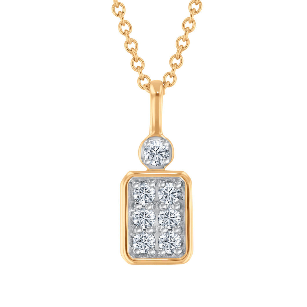 Papyrus 1/6ctw Diamond Yellow Gold Rectangle Bezel Pendant Necklace