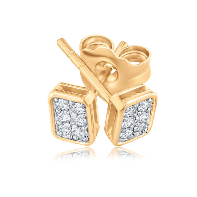 Papyrus 1/6ctw Diamond Yellow Gold Rectangle Bezel Stud Earrings