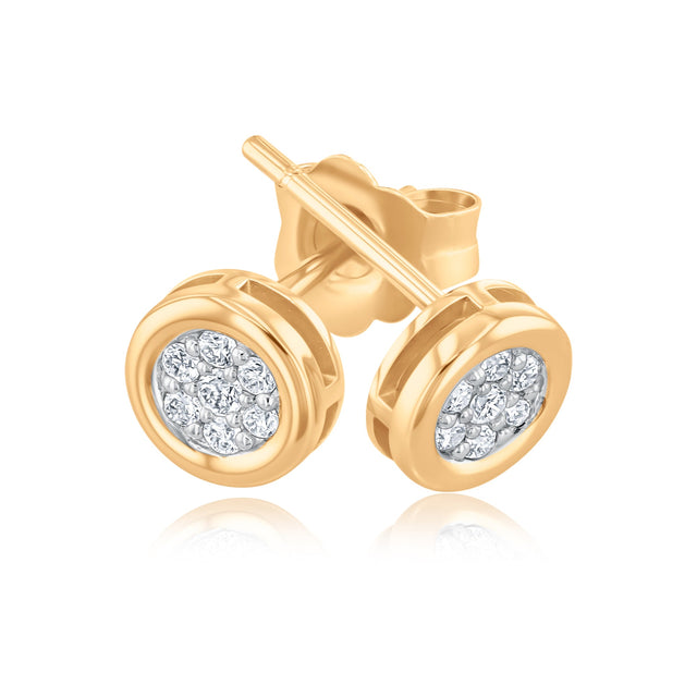 Papyrus 1/6ctw Diamond Yellow Gold Round Bezel Stud Earrings