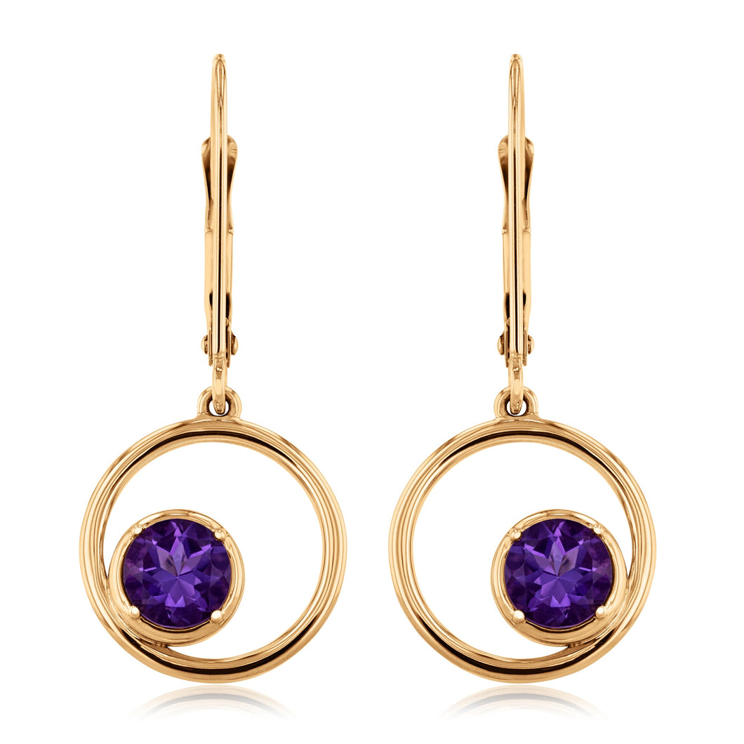 Papyrus Amethyst Yellow Gold Circle Drop Earrings