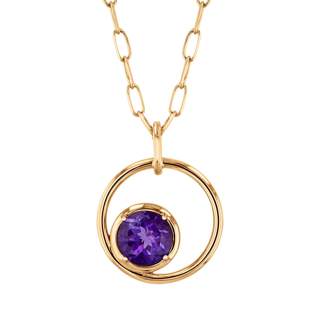 Papyrus Amethyst Yellow Gold Circle Pendant Necklace