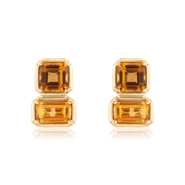 Papyrus Light Citrine and Dark Citrine Yellow Gold Earrings