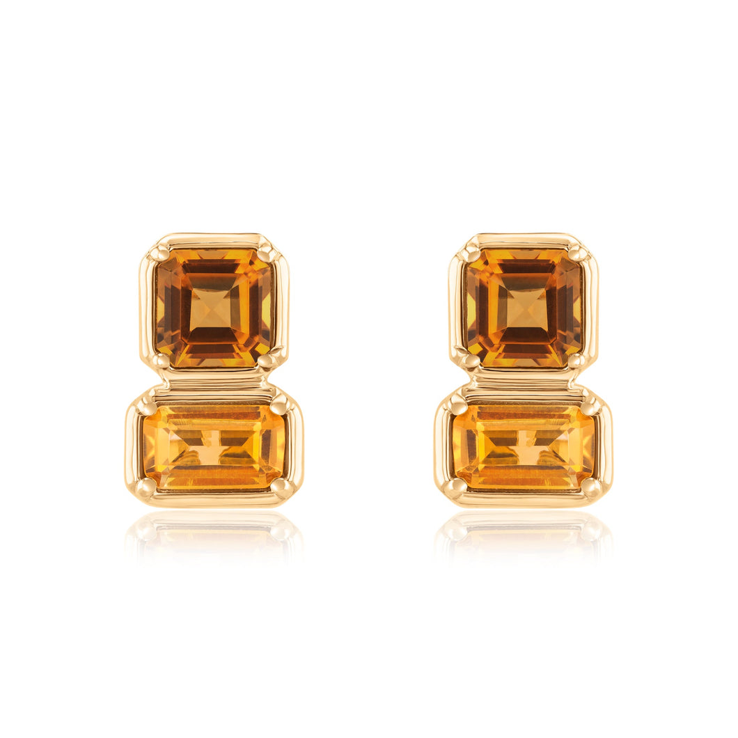 Papyrus Light Citrine and Dark Citrine Yellow Gold Earrings