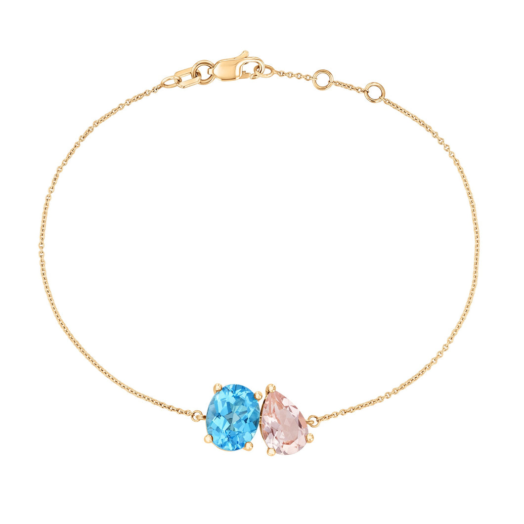 Papyrus Morganite and Blue Topaz Yellow Gold Bracelet