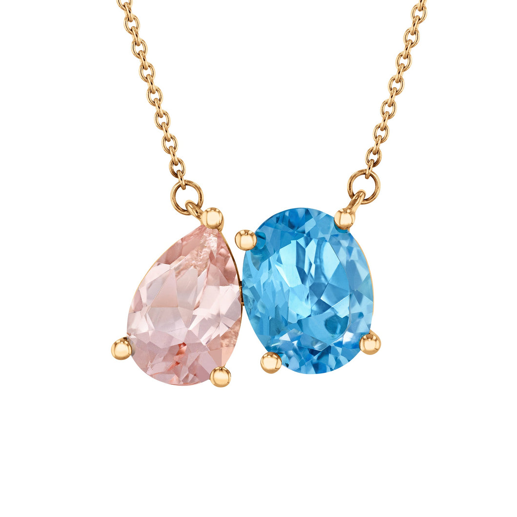 Papyrus Morganite and Blue Topaz Yellow Gold Necklace
