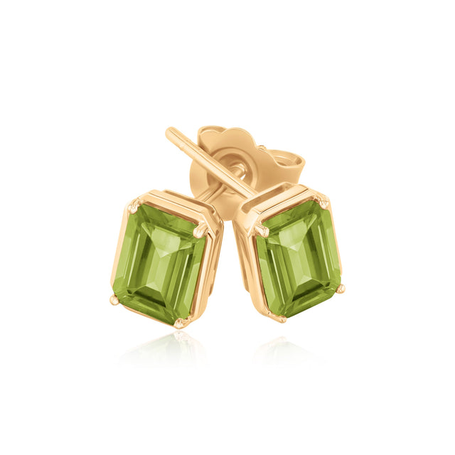 Papyrus Octagon Peridot Yellow Gold Stud Earrings