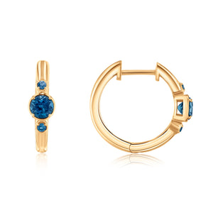 Papyrus Round London Blue Topaz Yellow Gold Hoop Earrings