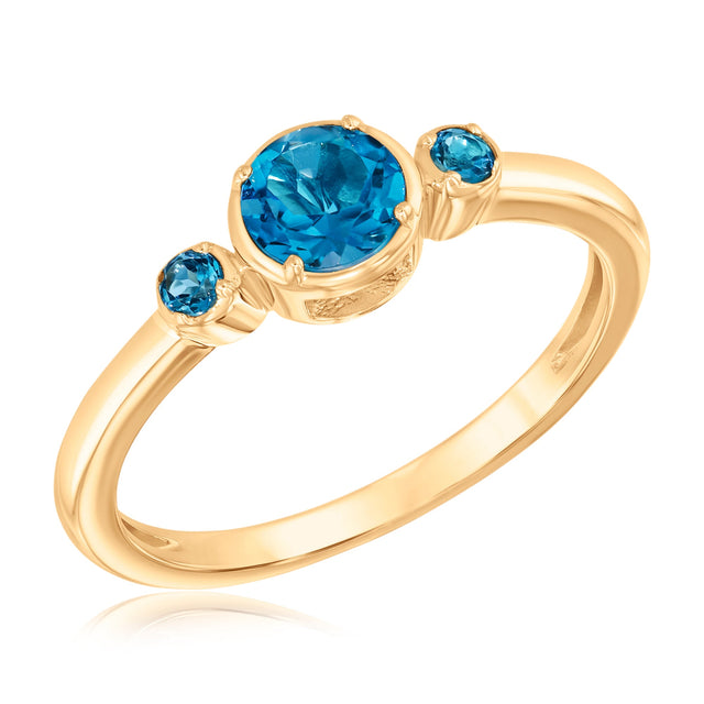 Papyrus Round London Blue Topaz Yellow Gold Ring
