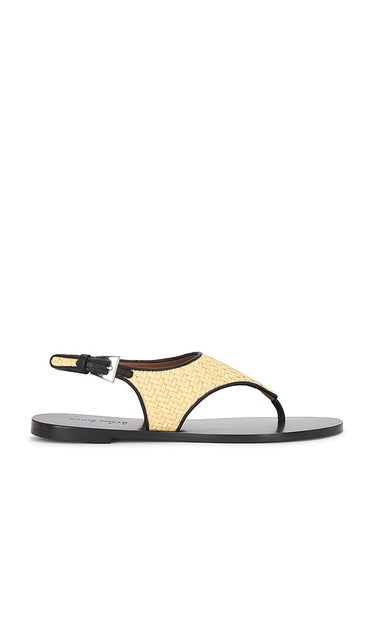 Paris Texas Amalfi Flat Sandal in Neutral | Naturale & Black Flat Sandals for Women