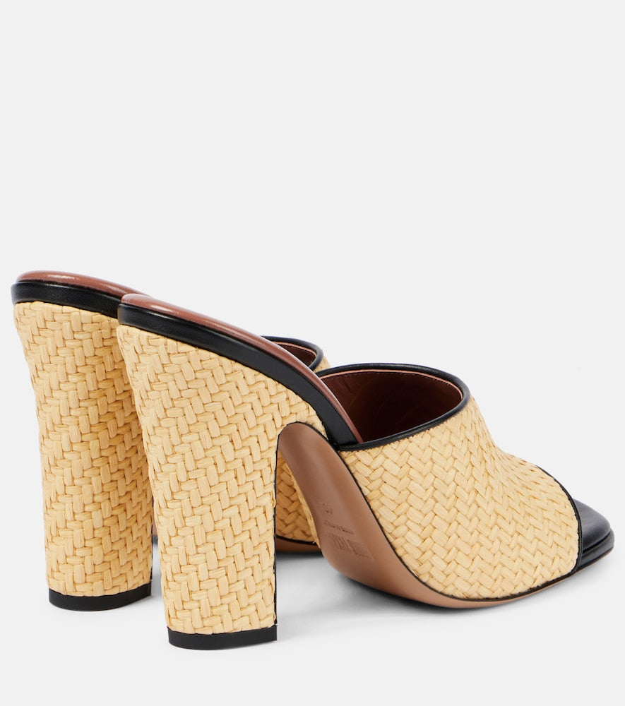Paris Texas Ava 100 raffia and leather mules