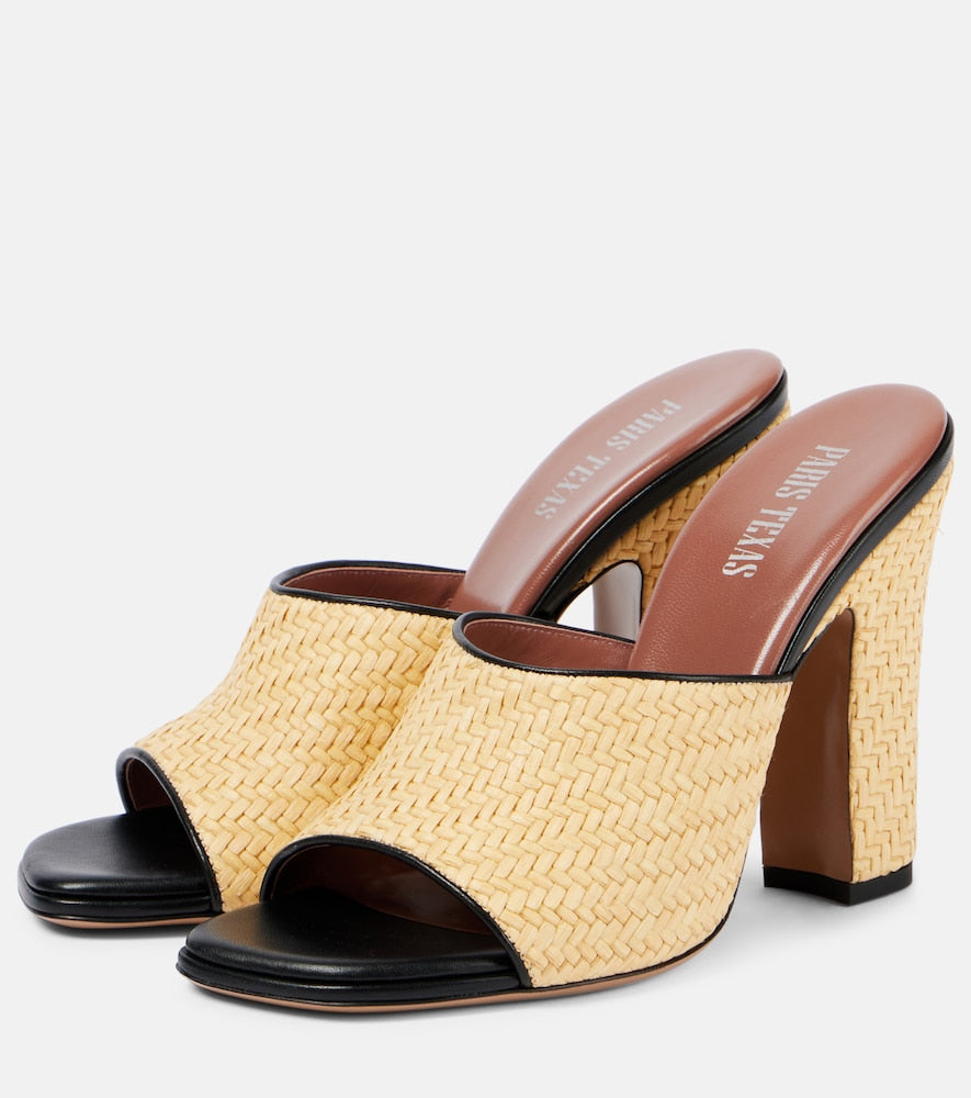 Paris Texas Ava 100 raffia and leather mules