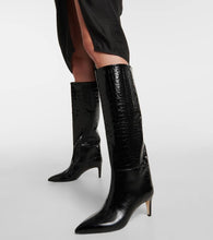 Paris Texas Croc-effect leather knee-high boots