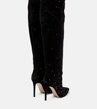 Paris Texas Embellished suede over-the-knee boots