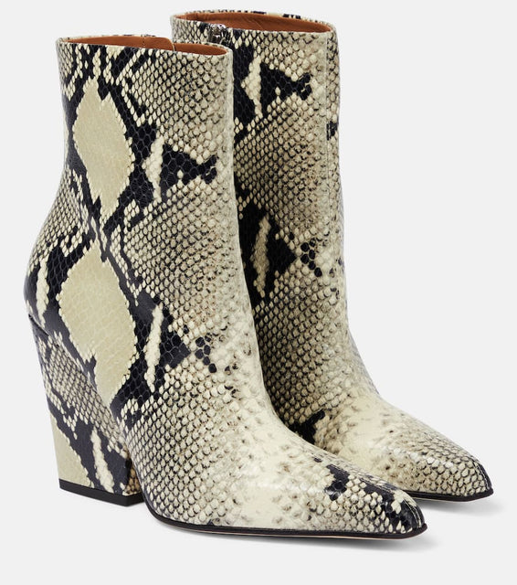 Paris Texas Jane snake-print leather ankle boots