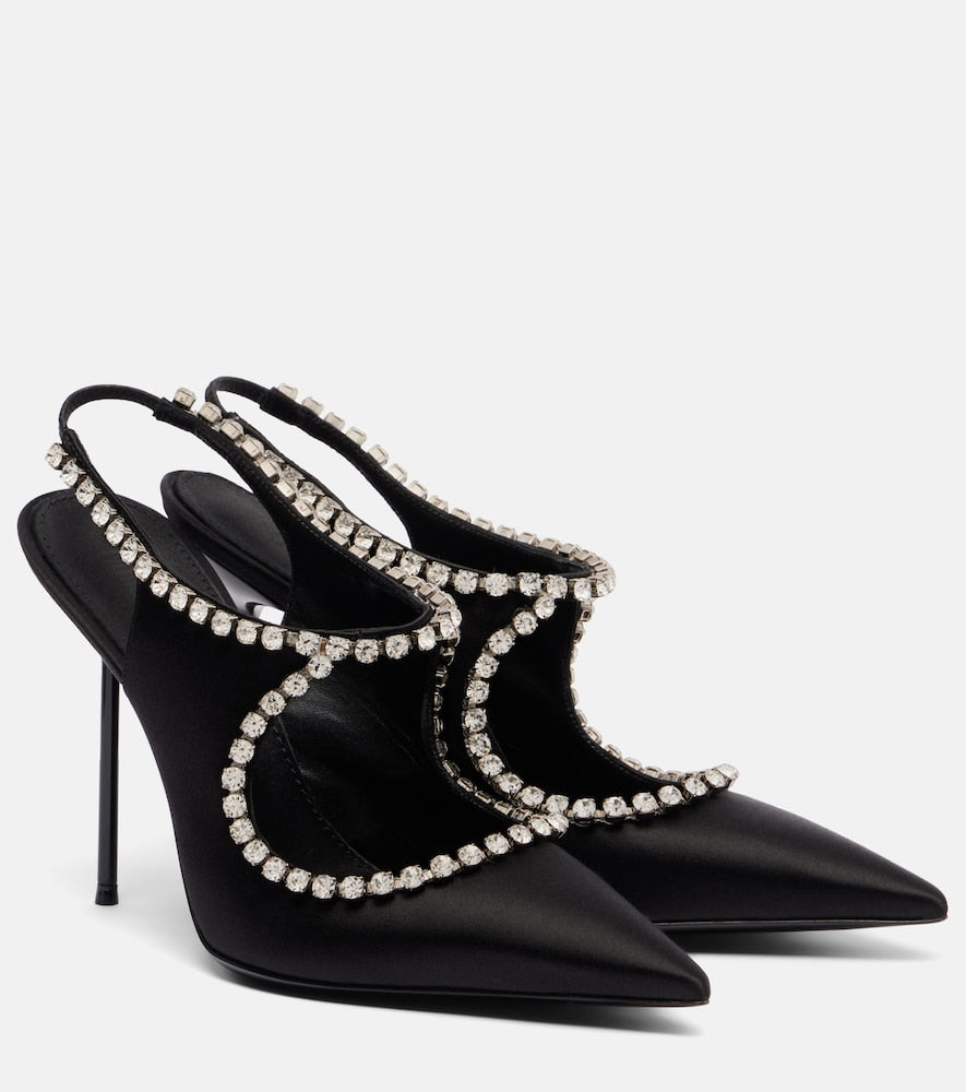 Paris Texas Lidia 105 embellished satin slingback pumps