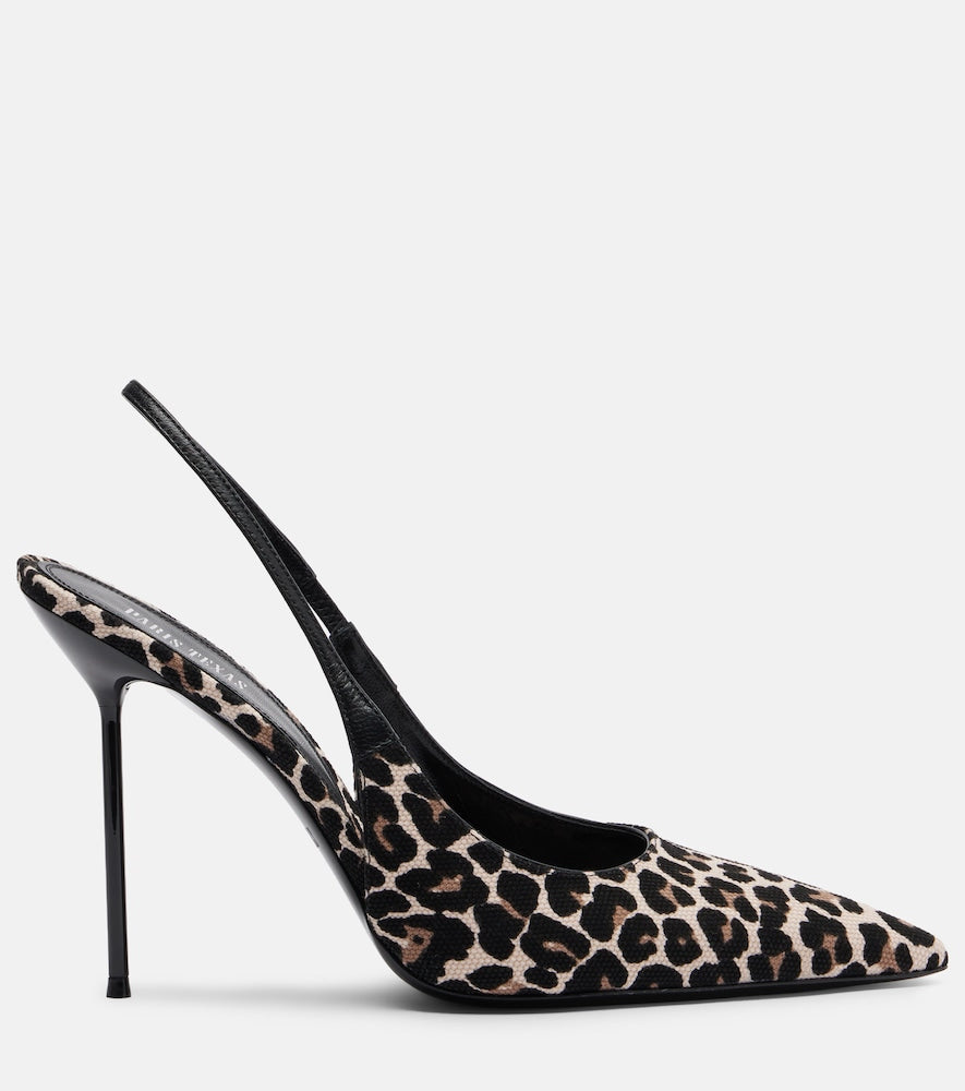 Paris Texas Lidia leopard-print canvas slingback pumps