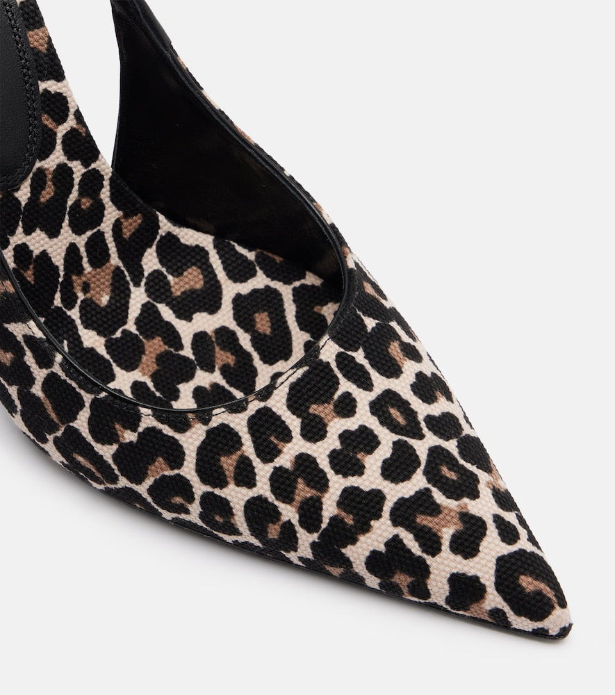Paris Texas Lidia leopard-print canvas slingback pumps