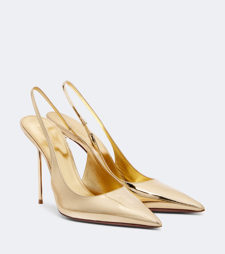 Paris Texas Lidia metallic leather slingback pumps