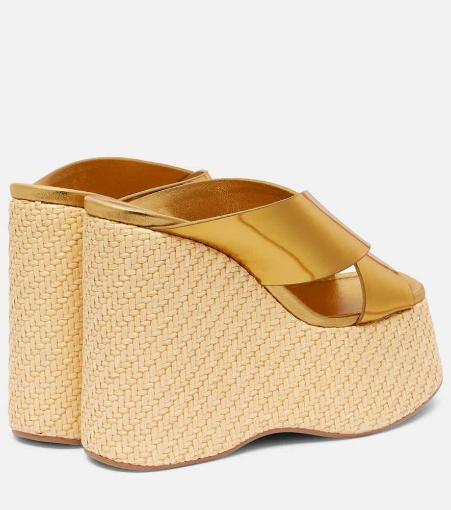 Paris Texas Mara metallic leather wedge mules
