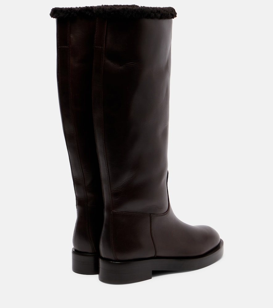 Paris Texas Shearling-trimmed leather knee-high boots
