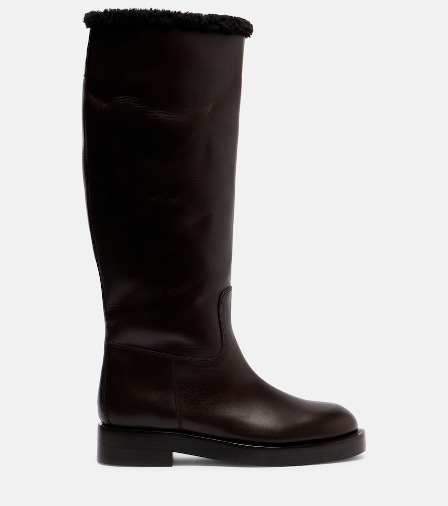 Paris Texas Shearling-trimmed leather knee-high boots