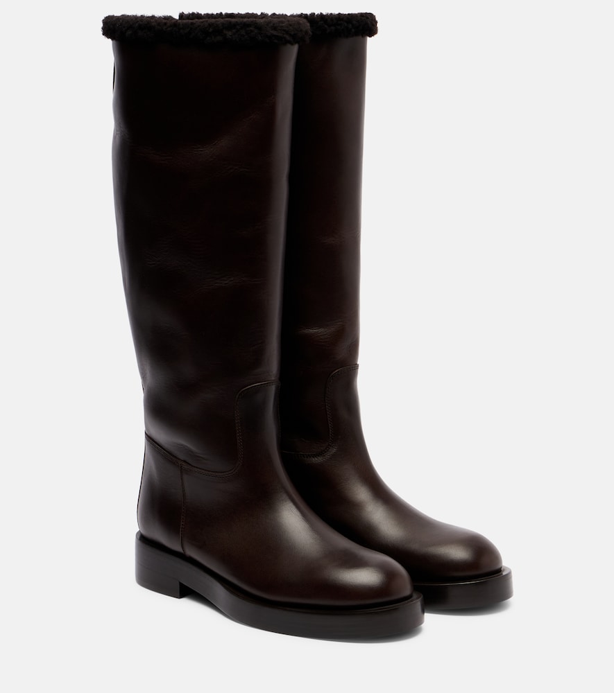 Paris Texas Shearling-trimmed leather knee-high boots