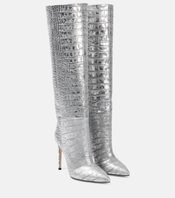 Paris Texas Snake-effect leather knee-high boots