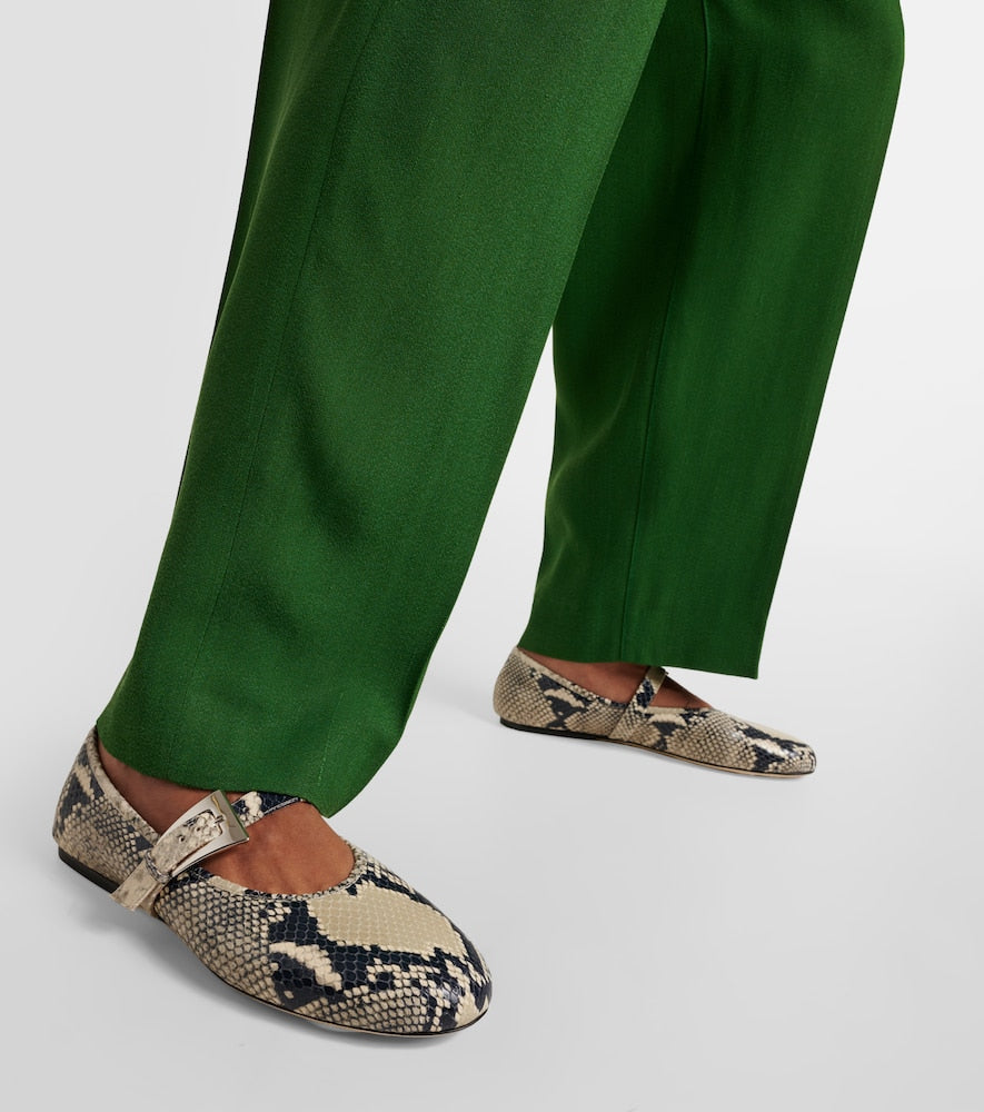Paris Texas Sveva snake-effect leather Mary Jane flats