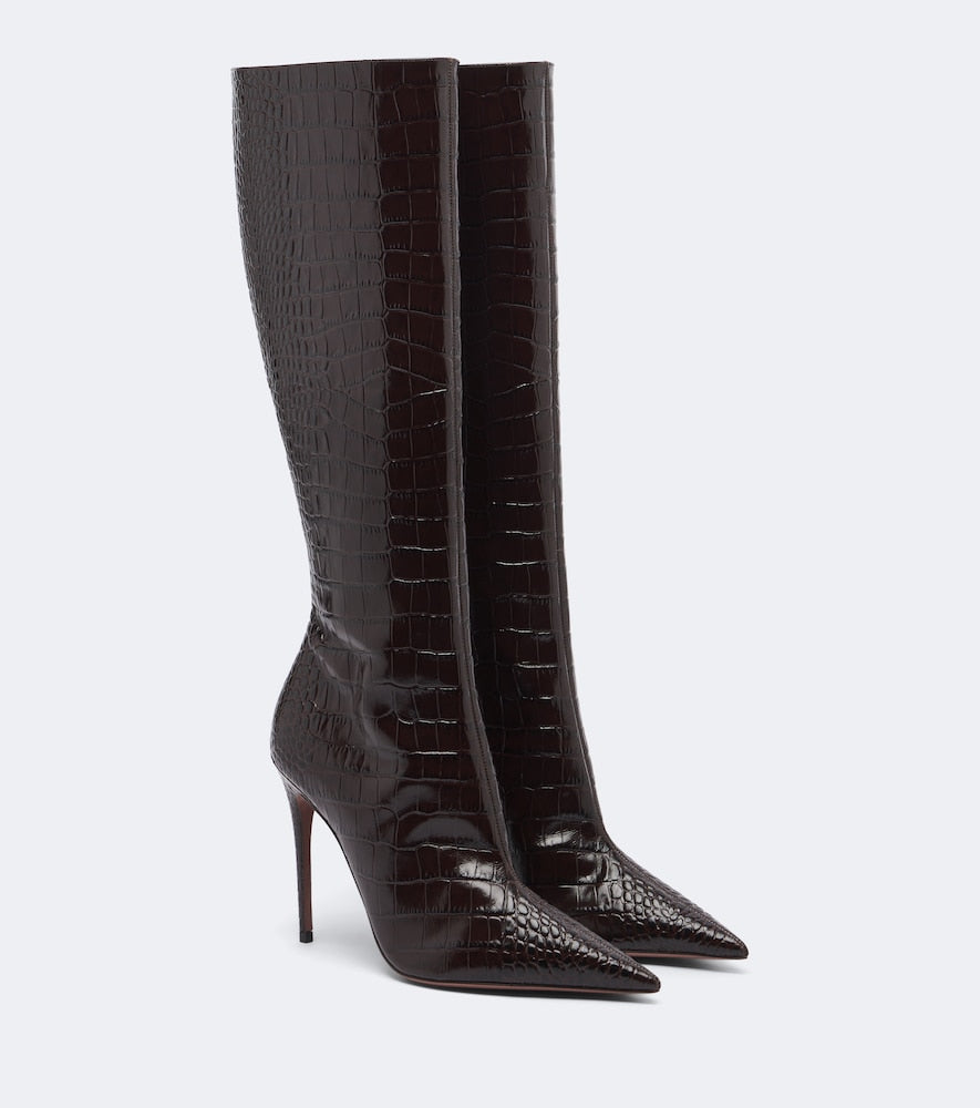 Paris Texas Vera croc-effect leather knee-high boots
