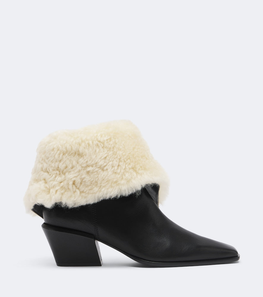 Paris Texas Bettina shearling-lined leather ankle boots in Black - Mid Heels