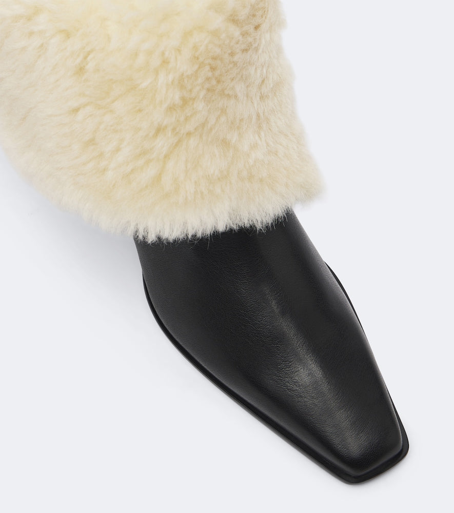 Paris Texas Bettina shearling-lined leather ankle boots in Black - Mid Heels