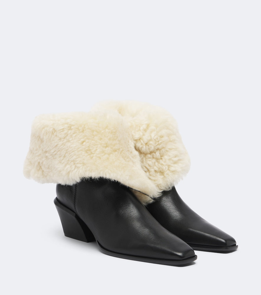 Paris Texas Bettina shearling-lined leather ankle boots in Black - Mid Heels