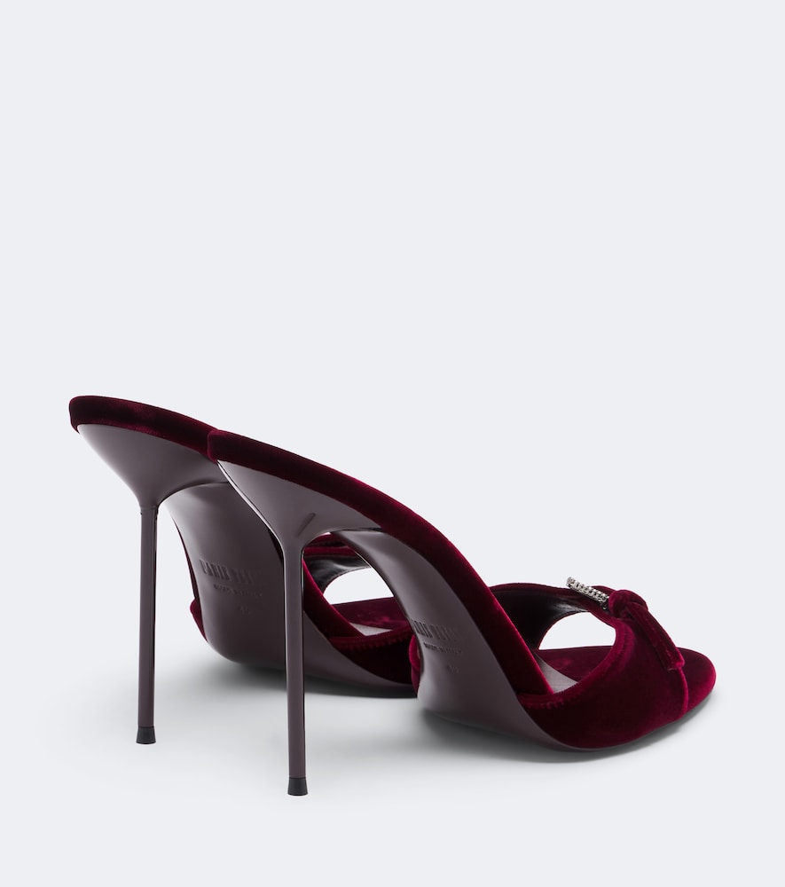 Paris Texas Lidia Buckle embellished velvet mules in Burgundy - High-Heel Sandals