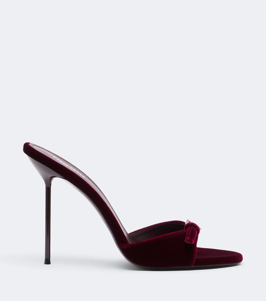 Paris Texas Lidia Buckle embellished velvet mules in Burgundy - High-Heel Sandals