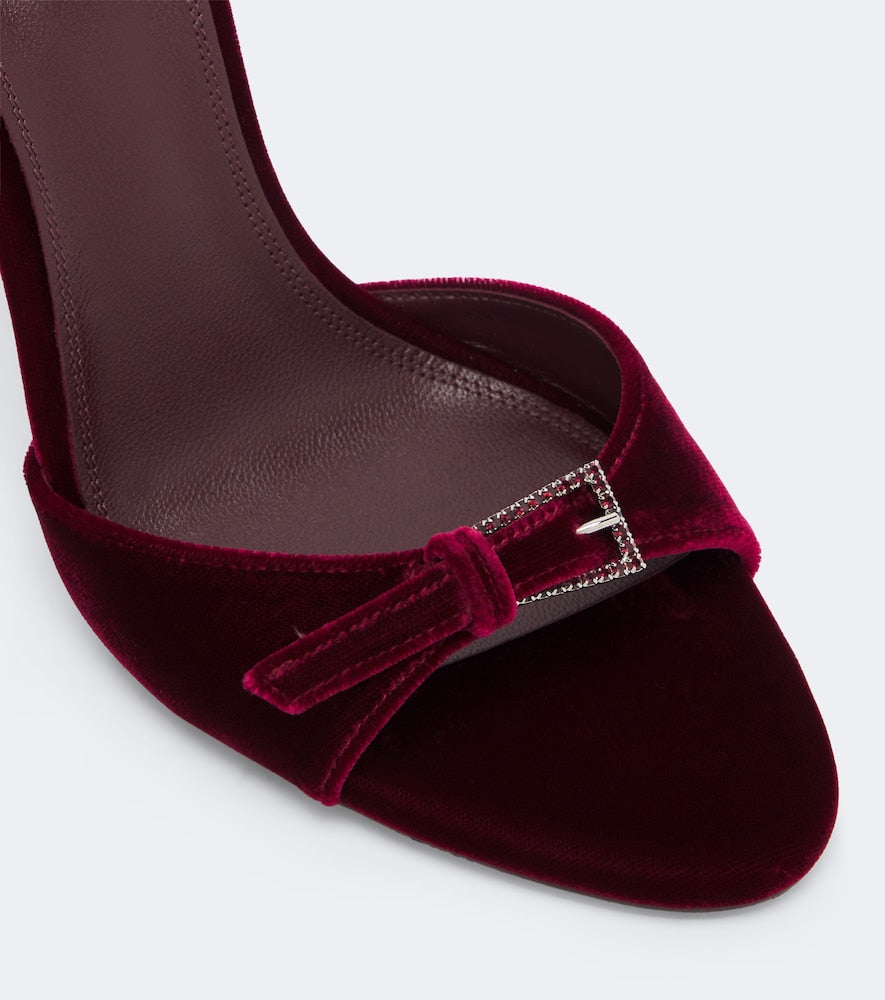 Paris Texas Lidia Buckle embellished velvet mules in Burgundy - High-Heel Sandals